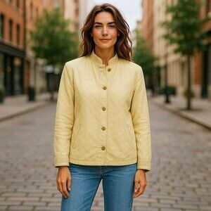 Coldwater Creek Womens Size 8 Yellow Embroidered Button Front Linen Silk Jacket